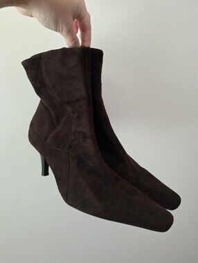 Vintage Y2k Liz Claiborne Point Toe Booties Faux Suede Brown Womens 10 City Chic